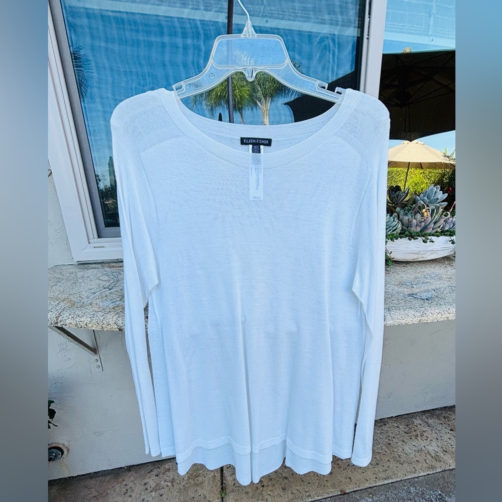 Eileen Fisher Classic White Long Sleeve Knit Top